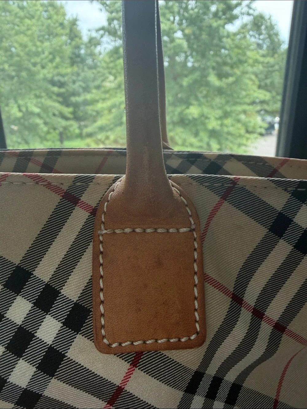 Burberry Red Canvas & Beige Nova Check Tote
